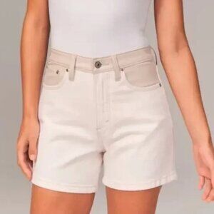 Abercrombie & Fitch The Dad Short High Rise White Faux Leather Denim 27/4